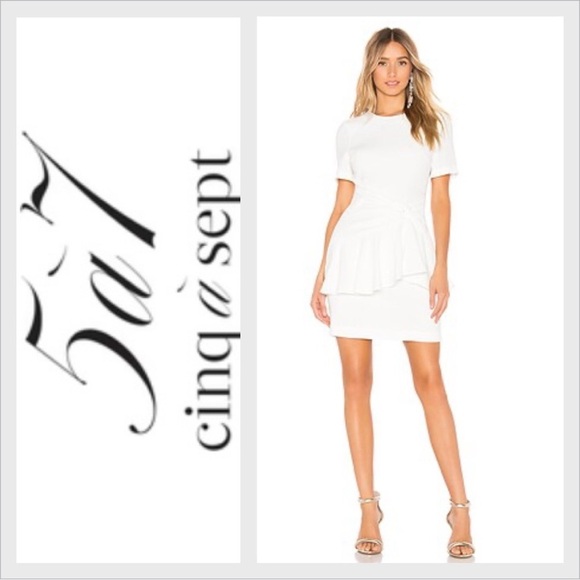 CINQ A SEPT Fontaine crepe peplum dress IVORY 4 - Picture 1 of 9